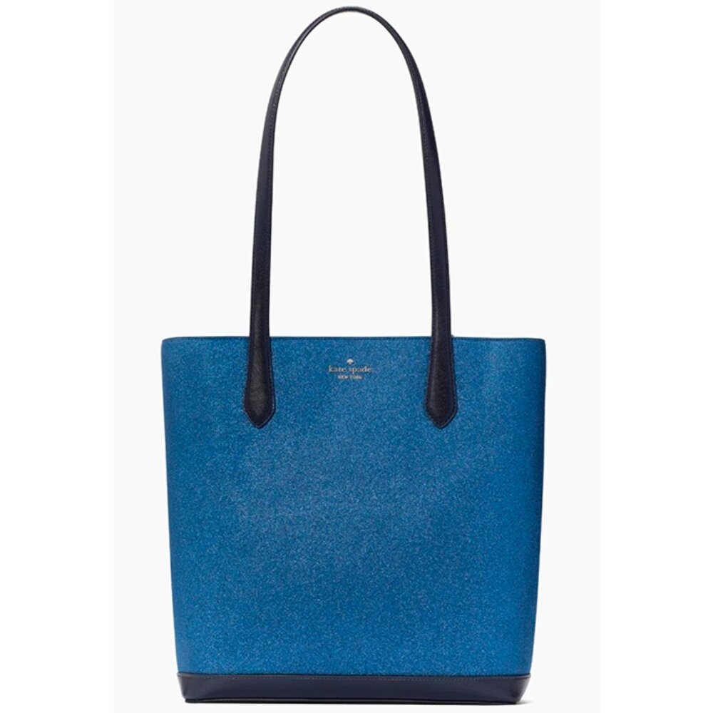 S Kate Spade Tinsel Tote Glitter Fabric & Saffiano Navy Bag K9338 Purse NWT $359 - Picture 3 of 9